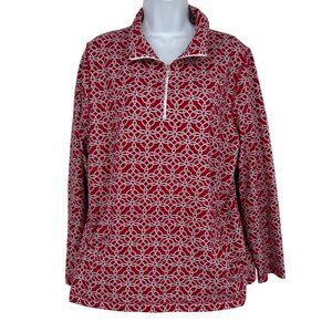 Talbots Hello Saturday Red Rope Print Half-Zip Long Sleeve Pullover Top Size 1X